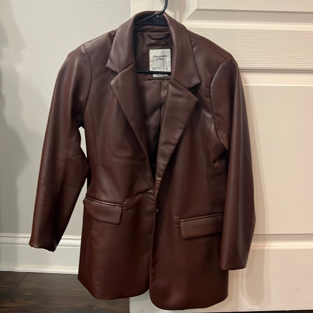 Vegan leather blazer- burgundy brown